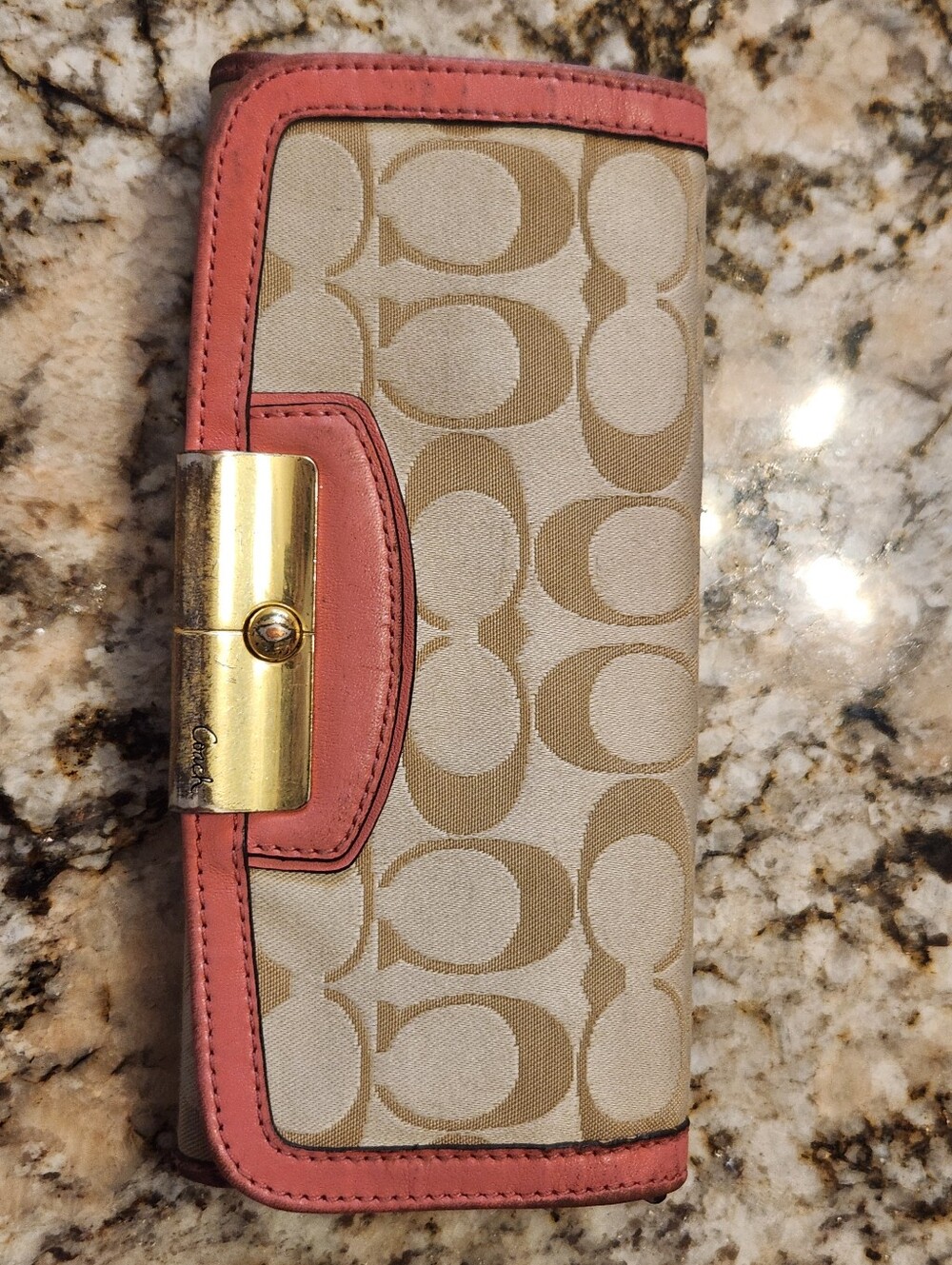 Rare Vintage Coach Wallet, Kristin Signature Sateen Slim Envelope, Pink, Tan GUC